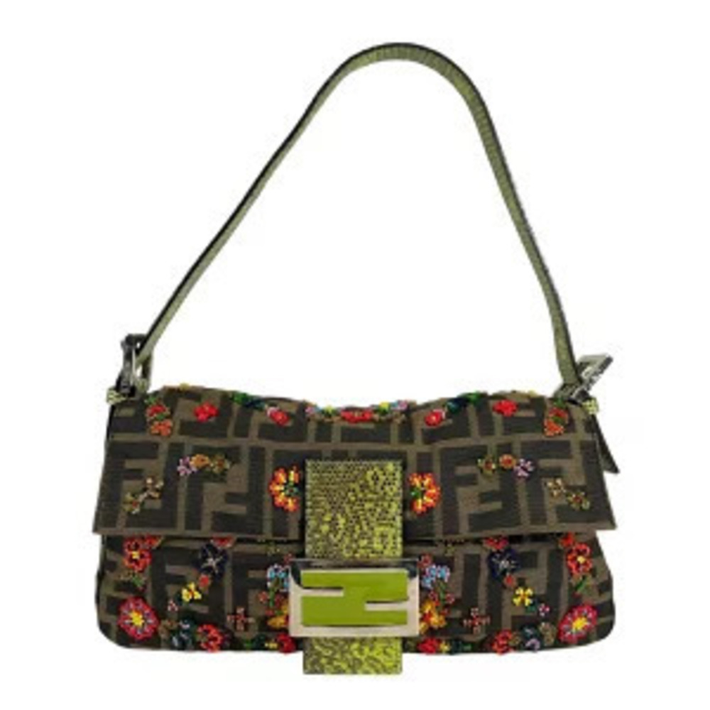 Fendi Mamma Bucket Handbag Multicolor Zucca Beads Jewels Exotic Black